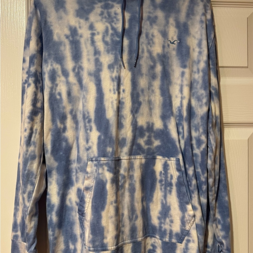 Hollister Light Blue Tie-Dye Cotton Mens Hoodie